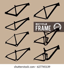 Bicycle frame silhouette. Bike icon. Black silhouette of a Bicycle. Bicycle frames of many different types: MTB men's and women's, hybrid, BMX, city comfort, folding, e-bikes, kid's, cruiser.