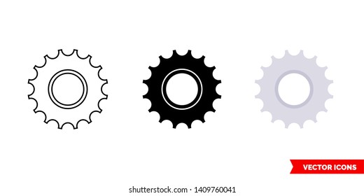 Bicycle freewheel icon of 3 types: color, black and white, outline. Isolated vector sign symbol.