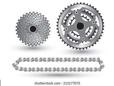 bicycle gear and chain set isolate on white background vector illustrations