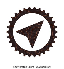 Bicycle gear vector icon formed by topographic outline texture. Isolated on white background.