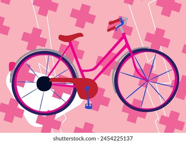 Bicycle geometrical graphic retro theme background. Minimal geometric elements. Vintage abstract shapes vector illustration.