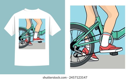 bicycle girl drawing in vector style
