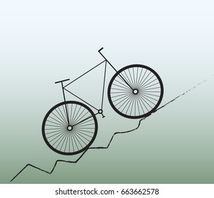 Bicycle going up the hill or mountain. Abstract vector illustration