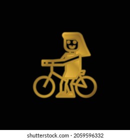 Bicycle gold plated metalic icon or logo vector