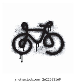 bicycle graffiti sprayed black on white.