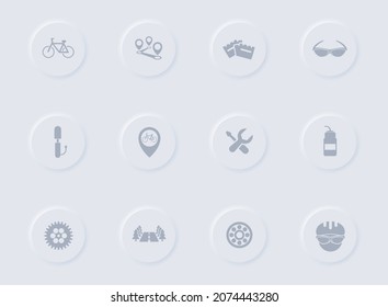 bicycle gray vector icons on round rubber buttons. bicycle icon set for web, mobile apps, ui design and promo business polygraphy