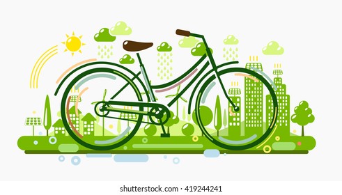 Bicycle with green city