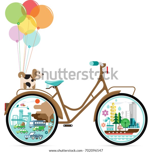 Bicycle with\
green city - environment and\
ecology