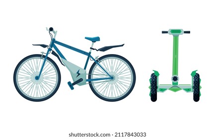 Bicycle and Gyroscooter as Eco City Transport and Urban Vehicle Vector Set