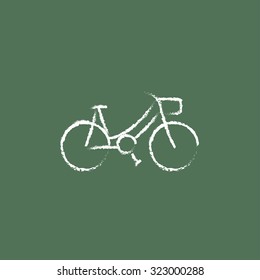 Mano de bicicleta dibujada en tiza sobre un icono blanco vectorial de pizarra aislado en un fondo verde.