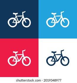 Bicycle Hand Drawn Ecological Transport blue and red four color minimal icon set