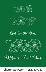 Bicycle hand drawn in green
good bye old years and welcome New 2020 Year vector illustration