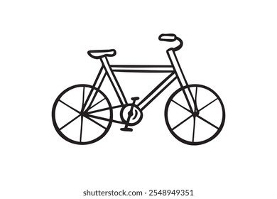 Icono dibujado a mano de la bicicleta. Señal del doodle de la bicicleta aislado en el fondo blanco. Ilustración vectorial