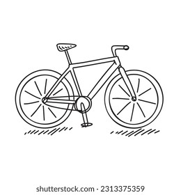 Bicycle handdrawn sketch isolated on white, black doodle bike drawing