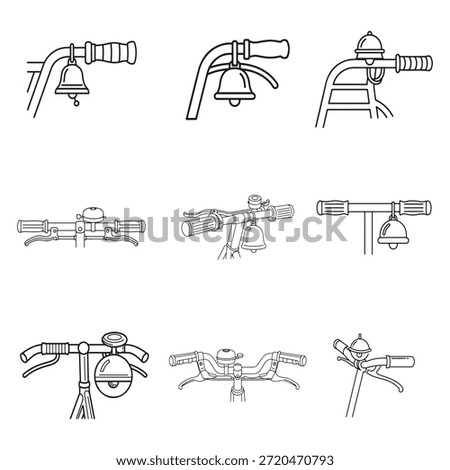 Bicycle Handlebar and Bell Icon Set, Vector Illustration of Bike Safety Horns