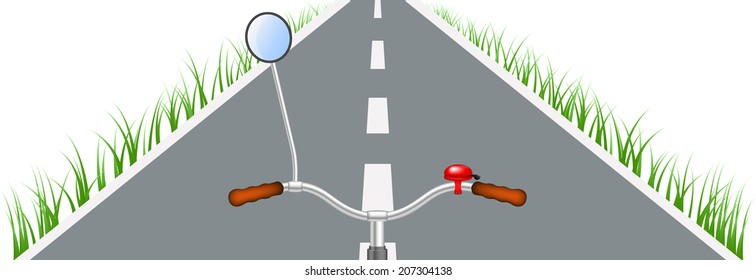 Bicycle handlebar, road and grass