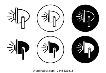Juego de iconos de la lámpara de cabeza de bicicleta. símbolo vectorial de los faros de la bicicleta con un estilo de relleno negro y delineado.
