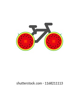 Bicycle is a Healthy Lifestyle, Creative Idea. Cut Watermelons Instead of Wheels, Bike Simple Icon. Flat Vector Illustration.