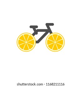 Bicycle is a Healthy Lifestyle, Creative Idea. Cut Lemons Instead of Wheels, Bike Simple Icon. Flat Vector Illustration.