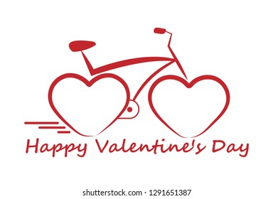 Bicycle with hearts instead of wheels, Valentine's Day.