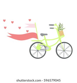 Bicycle With Hearts , Ribbons And Plants In Basket, Template St. Valentines Day Message Element Missing Text
