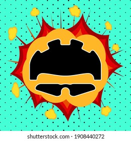 Bicycle helmet and glasses sign, pop art explosion, vector illustration for design