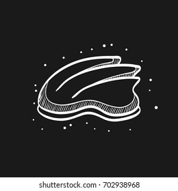 Bicycle helmet icon in doodle sketch lines. Sport cycling protection safety head