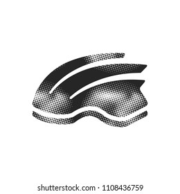Bicycle helmet icon in halftone style. Black and white monochrome vector illustration.