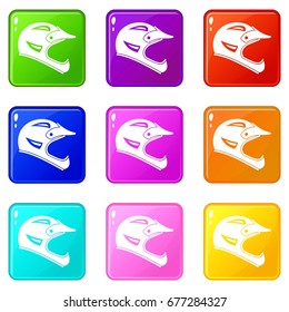 Bicycle helmet icons of 9 color set isolated vector illustration
