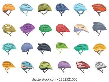 Bicycle Helmet icons set cartoon vector. Kid child. People ride