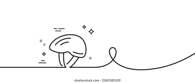 Bicycle helmet line icon. Continuous one line with curl. Bike transport equipment sign. Cyclist protection symbol. Bicycle helmet single outline ribbon. Loop curve pattern. Vector