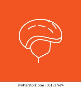 Bicycle helmet line icon for web, mobile and infographics. Vector white icon isolated on red background.