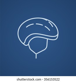 Icono de línea de casco de bicicleta para web, móvil e infografía. Icono azul claro del vector aislado en fondo azul.