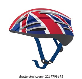 Bicycle Helmet in Red and Blue, United kingdom Flag Stripes. Sport Equipment Design. Vector illustration isolated, eps