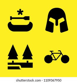 bicycle, helmet, river and canoe vector icon set. Sample icons set for web and graphic design