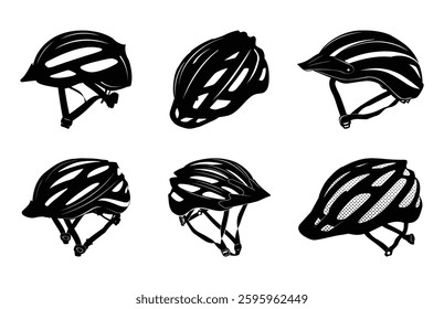 Bicycle Helmet Silhouette Clipart Bundle, Cycle Helmet Vector Silhouette Set