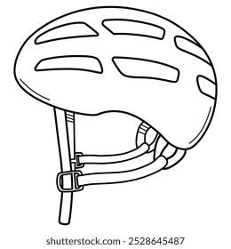 Bicycle helmet, vector outline illustration. Line icon isolated on a white background. Sport, safety, cycling.