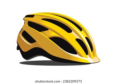 Casco de bicicleta en amarillo y negro, diseño de equipos deportivos, ilustración vectorial aislada en fondo blanco