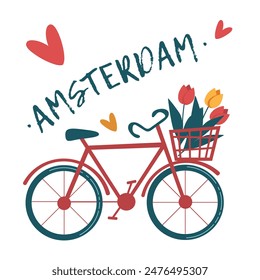 Bicycle, Holland vector Netherlands travel banner, vector illustration. postcard design, souvenir card.