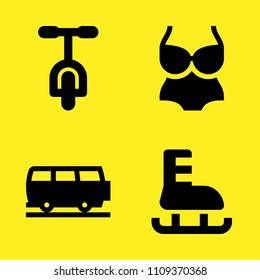 bicycle, ice skate, van and swimsuit vector icon set. Sample icons set for web and graphic design