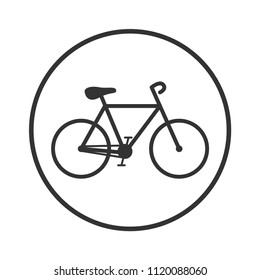 Bicycle icon in black circle, iconic symbol inside a circle, on white background. Vector Iconic Design.