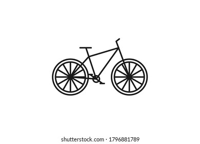Bicycle icon. Black line web sign. Flat style vector illustration isolated on white background.