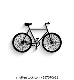 Bicycle icon - black vector illustration with  shadow