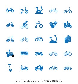 Bicycle icon. collection of 25 bicycle filled icons such as bike, exercise bike, gloves, delivery bike, truck rocket, weapon truck. editable bicycle icons for web and mobile.