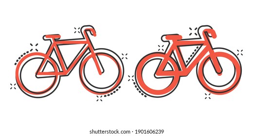 Bicycle icon in comic style. Bike cartoon vector illustration on white isolated background. Cycle travel splash effect business concept.