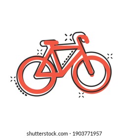 Bicycle icon in comic style. Bike cartoon vector illustration on white isolated background. Cycle travel splash effect business concept.