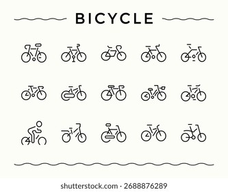 Bicycle icon. Cycle icon set in linear style. Thin line icons set. Contains such icons as transportation, ride, sport and more. Editable vector illustration.