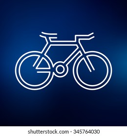 Bicycle icon. Cycle sign. Mountain bike symbol. Thin line icon on blue background. Vector illustration.