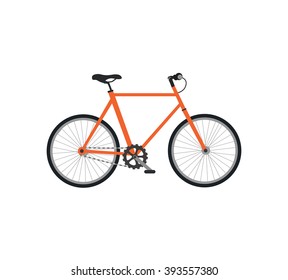 Bicycle icon design flat isolated. Bike and orange bycicle, cycling race sport. Mountain bicycle, travel bicycle vector illustration