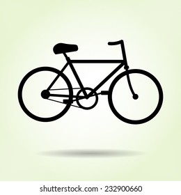 Bicycle icon. Female, lady bike. Sport symbol. Black silhouette with shadow on light green. Flat design. Vector